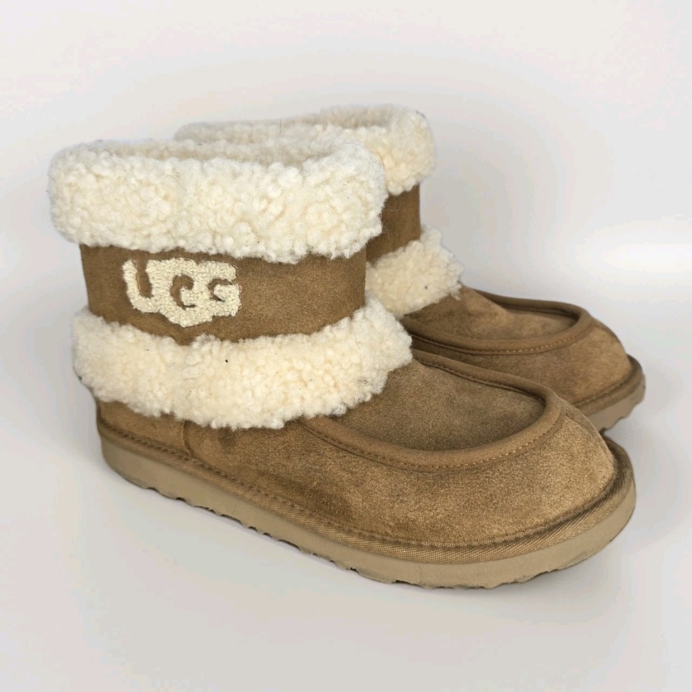 UGG CLASSIC ULTRA MINI UGG FLUFF CHESTNUT SHEEPSKIN BOOTS US W7 / M6 EU 38/UK 5